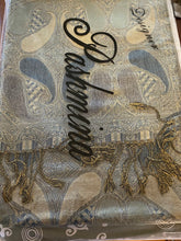 Load image into Gallery viewer, Paisley Blue/Gold Pashmina Scarve