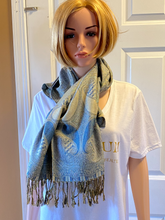Load image into Gallery viewer, Paisley Blue/Gold Pashmina Scarve